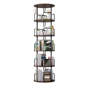 QingMoon Rotating Bookshelf Tower, 360° Display Round Bookcase, 5 Tier Corner Storage Organizer Rack for Living Room and Home Office - 1 of 4