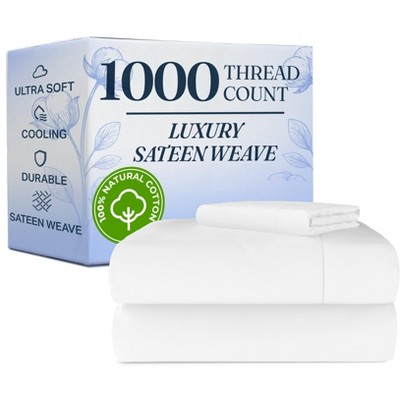 Luxury 1000 Thread Count 4 Piece Sheet Set - Soft & Premium 100% Cotton Sateen - CGK Linens