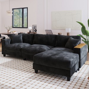 GDFStudio Congreve 114.5'' Corduroy L-Shape Sectional Sofa with Storage Armrests - 1 of 4