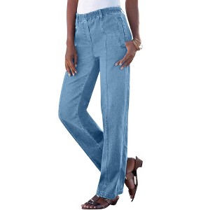 Roaman's Women's Plus Size Tall Complete Cotton Straight Leg Jean - 1 of 4
