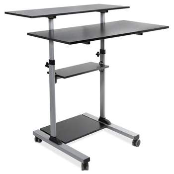 Mount-It! Wide Mobile Stand Up Desk | Height Adjustable Rolling Workstation with 40" Wide Table Tops | Multi-Purpose Rolling Presentation Cart - Gray