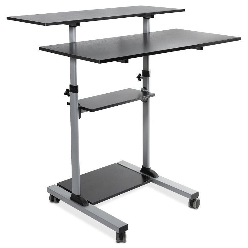Mount-It! Wide Mobile Stand Up Desk | Height Adjustable Rolling Workstation with 40" Wide Table Tops | Multi-Purpose Rolling Presentation Cart - Gray, 1 of 11