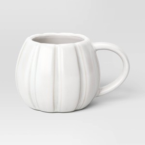 15.2 fl oz Halloween Stoneware Figural Pumpkin Mug White - Hyde and EEK! Boutique™: Microwave & Dishwasher Safe, Hot/Cold Beverages - 1 of 3