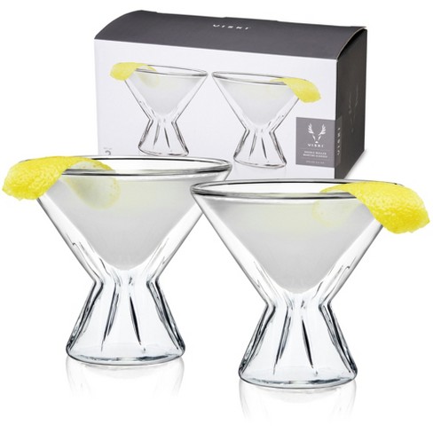 Viski Double Walled Cocktail Glasses - Insulated Martini Glasses with Cut  Crystal Design - Dishwasher Safe Borosilicate Glass 8.5oz Set of 2