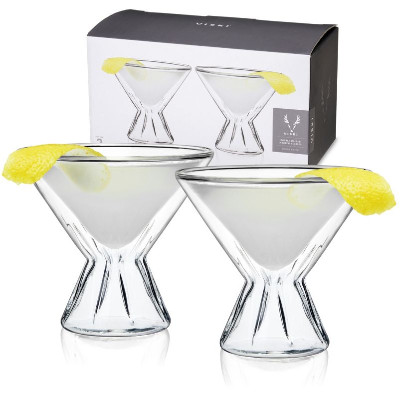 Viski Double Walled Cocktail Glasses - Insulated Martini Glasses with Cut Crystal Design - Dishwasher Safe Borosilicate Glass 8.5oz Set of 2, 1 of 10