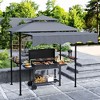 Outsunny 8' x 5' Grill Gazebo, Double Tiered Outdoor BBQ Gazebo with Side Awning, 2 Side Shelves and 6 Hooks for Patio, Deck, Yard - 3 of 4