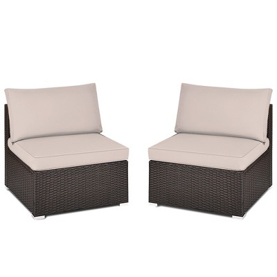 Tangkula 2PCS Patio Sectional Armless Sofas Outdoor Rattan Furniture Set w/ Cushions