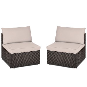 Tangkula 2PCS Patio Sectional Armless Sofas Outdoor Rattan Furniture Set w/ Cushions - 1 of 4
