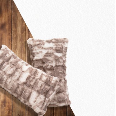 Luxuriously Soft Marble Brown Faux Fur Throw Pillow Set