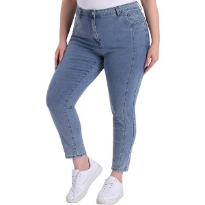 Agnes Orinda Women's Plus Size Mid Rise Stretch Washed Skinny Denim Jeans - 1 of 4