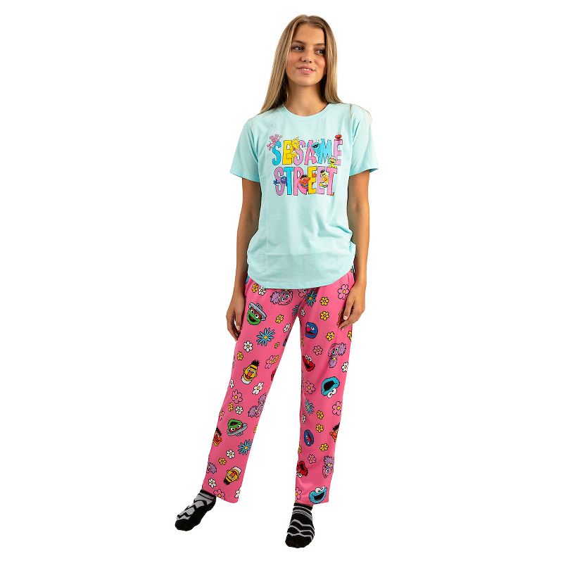 Sesame Street Adult Juniors Sleepwear Set with Short Sleeve Tee and Sleep Pants, 1 of 6