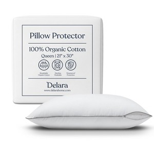Delara Organic Cotton Pillow Protectors, GOTS Certified, Waterproof, Ultra-Soft, Zipper Closure - 1 of 4