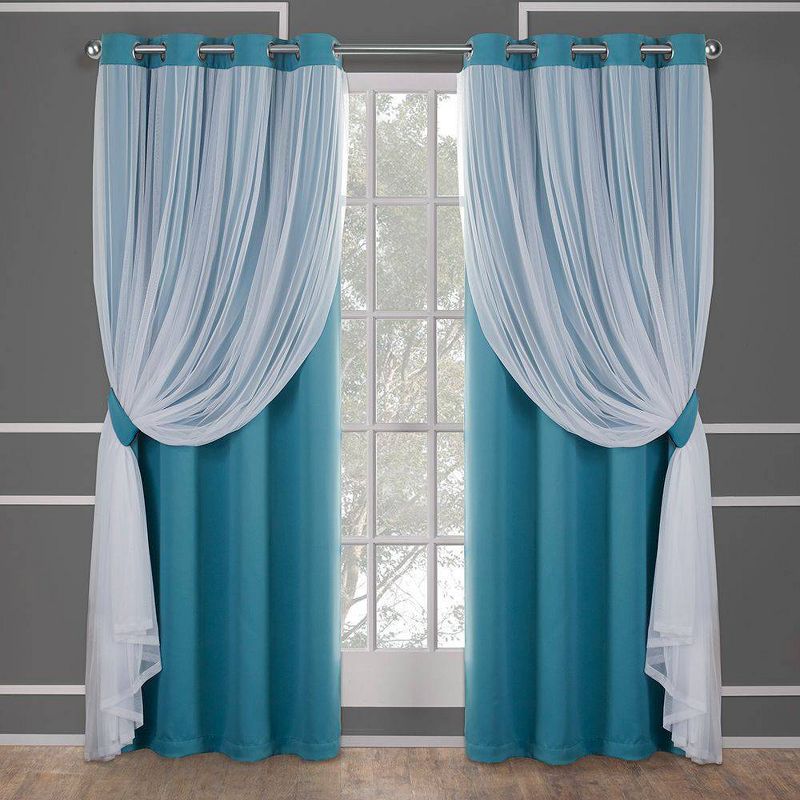 Set of 2 Caterina Layered Solid Blackout with sheer top Curtain Panels Black Pearl - Exclusive Home, 4 of 11