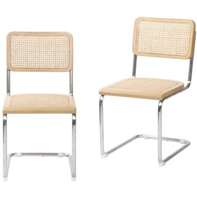 HomeRoots Set of Two Natural and Silver Steel Open Back Dining Side Chairs