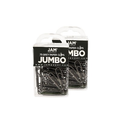 JAM Paper Colored Jumbo Paper Clips Large 2 Inch Grey Paperclips 21830628A