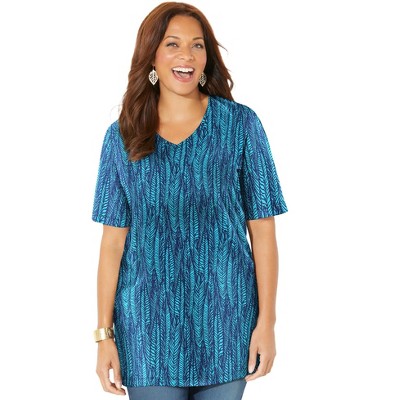 Catherines Women's Plus Size Petite Easy Fit Short Sleeve V-Neck Tunic