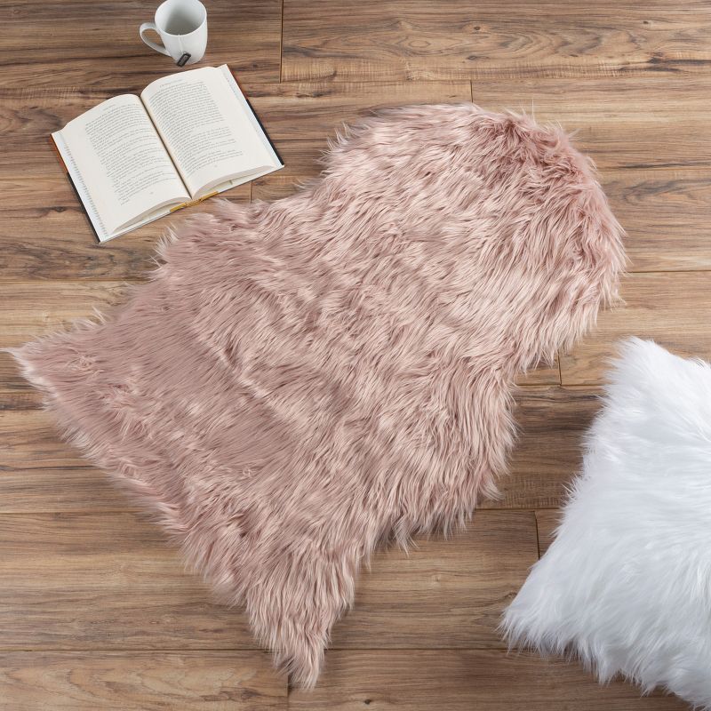 Sheepskin Throw Rug – Faux Fur 2x5-Foot High Pile Runner – Soft and Plush Mat for Bedroom, Kitchen, Bathroom, Nursery and Office by Lavish Home (Pink), 5 of 8