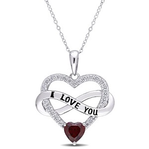 EVERLY JEWELRY | Sterling Silver 2 1/2 CT TGW Red and White Cubic Zirconia Infinity Heart Pendant with Chain, 18 inc - 1 of 4