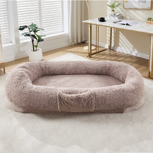 Human Dog Bed for Adult and Pets,  Napping  Dog Bed with Side Pocket,Washable Fluffy Faux Fur,No Assembly Required - 1 of 4