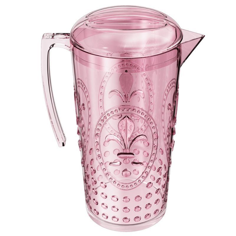 Elle Decor Acrylic Fleur De Lys Water Pitcher, Plastic Water Pitcher with Lid and Handle, Fridge Jug, BPA-Free, Shatter-Proof, 2 Liters, 1 of 9