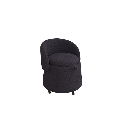 Multifunctional Stool Round Storage Ottoman with 360-degree Wheels Lazyback for Living Room Bedroom Reading Gray