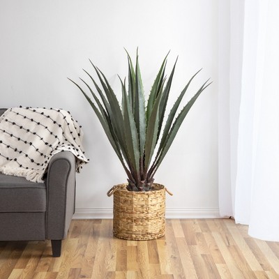 43" Green and Brown Artificial Agave Succulent in Black Plastic Pot