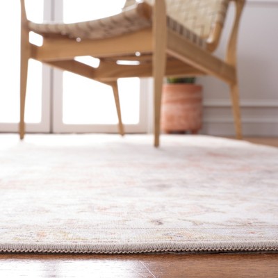 Light Grey and Rust Round Washable Synthetic Area Rug