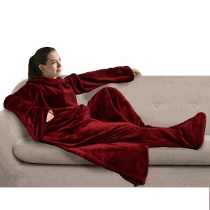 PAVILIA Wearable Blanket with Sleeves and Foot Pockets, Fleece Warm Snuggle Pocket Sleeved Throw for Women Men Adults - 1 of 4