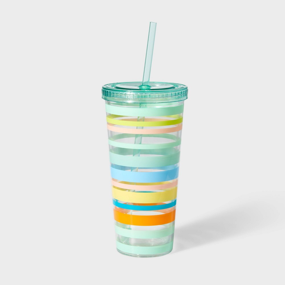 Photos - Glass 23oz Striped Tumbler with Straw - Sun Squad™