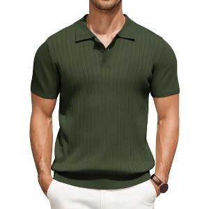 COOFANDY Men's Knit Polo Shirts Short Sleeve Ribbed Knitted Shirt Summer Lightweight Casual Golf Shirts - 1 of 4