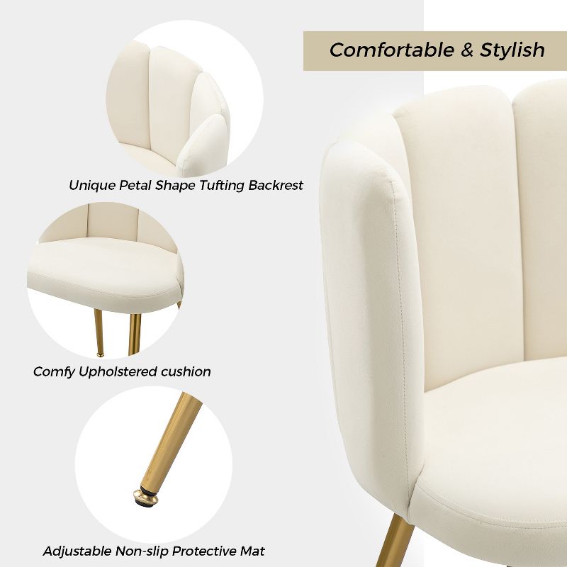 Barbara Contemparary Velvet Vanity Stool for Makeup Room, Moden Accent Side Chairs for Living Room with Shell Back and Golden Metal Legs | ARTFUL LIVING DESIGN, 5 of 13
