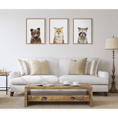 Natural Framed Bear, Fox, and Raccoon Canvas Art Set