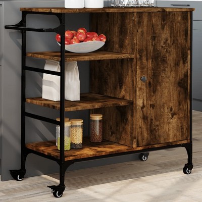 vidaXL Kitchen Trolley Smoked Oak 34.4 in.x15.2 in.x33.3 in. Engineered Wood