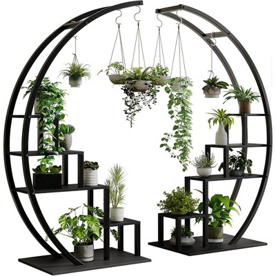 5 Tier Metal Plant Stand Indoor Half Moon Shape Ladder Display Rack