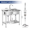 Stainless Steel Utility Sink, Freestanding Double Bowl with Pull-Out Hot & Cold Faucet, Storage Shelf - 2 of 4