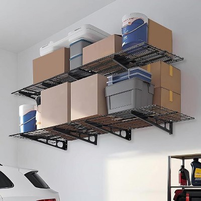 Heavy Duty Garage Wall Shelving with Hooks,Storage Shelve(Black, 2 Pack)