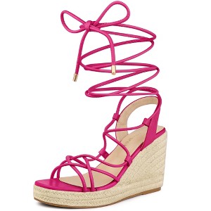Allegra K Women's Square Toe Lace Up Platform Espadrilles Wedge Heel Sandals - 1 of 4