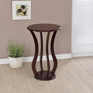 Round Accent Table with Faux Marble Top and Rubberwood Base ¨C Ideal for Living Room or Entryway - 1 of 4