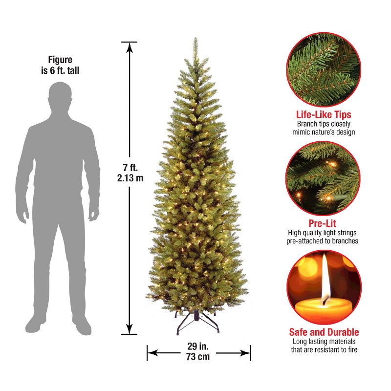 National Tree Company 7 ft Artificial Pre-Lit Slim Christmas Tree, Green, Kingswood Fir, White Lights, Includes Stand, 6 of 8