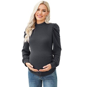 Maternity Top Mock Neck Long Sleeve Shirts Pregnant Ruched Tunic Pullover Sweater - 1 of 1
