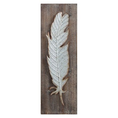 9.75" x 29.75" Metal Feather Wood Wall Décor - 3R Studios