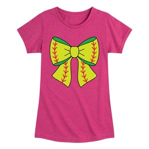 Girls' - Instant Message - Softball Bow Fitted Short Sleeve Graphic T-Shirt - 1 of 4