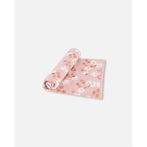 Deux par Deux Girl Printed Muslin Blanket Pink and White Flowers - 1 of 4