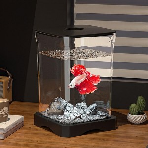 Mini Desktop Rectangular Fish Tank, Aquarium Starter Kit,With Top Feeding Hole & Built-in Bottom Light Tabletop Decoration For Betta Fish - 1 of 3