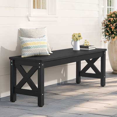 Arceso HDPS Outdoor Bench with Crossed Legs, Outdoor Benches Weatherproof 2-Person Backless, All-Weather Heavy-Duty Garden Bench, Lawn and Backyard