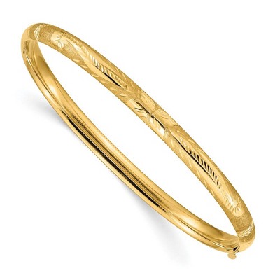 Black Bow Jewelry 5mm 14k Yellow Gold Florentine Engraved Hinged Bangle Bracelet, 8 Inch