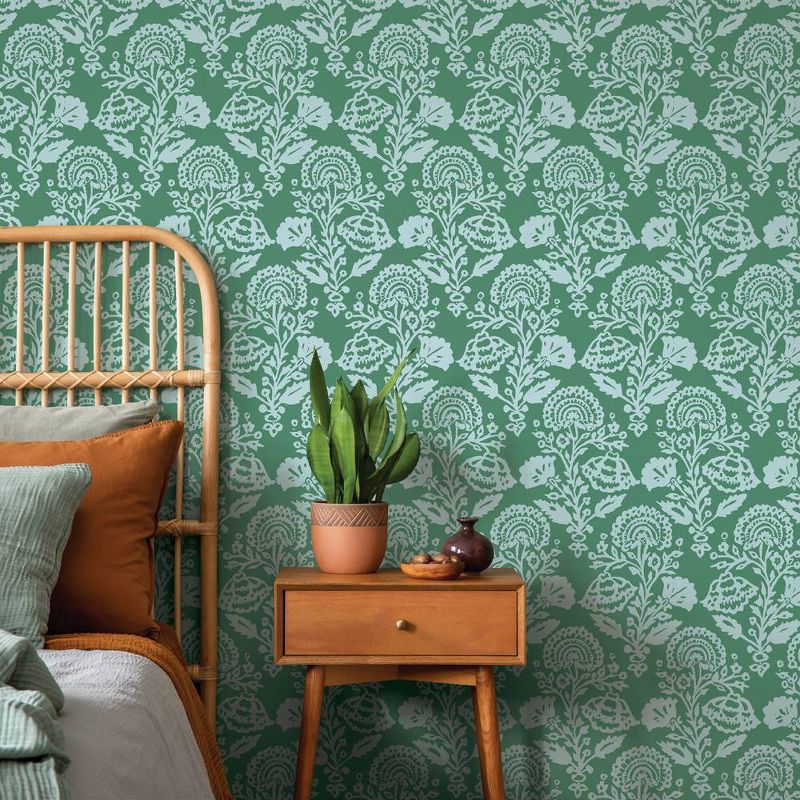 Tempaper Peel and Stick Wallpaper Floral Damask Green, 3 of 7
