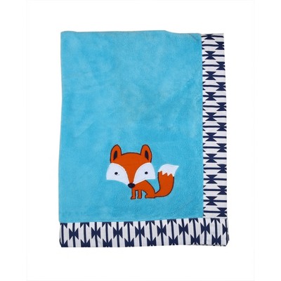 Bacati - Aztec Aqua/Orange/Navy Aqua Racoon Embroidered Blanket