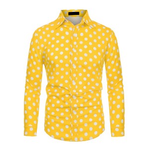 Lars Amadeus Men's Polka Dots Long Sleeves Dress Button Down Shirt - 1 of 4
