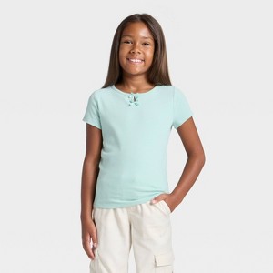 Girls' Short Sleeve Ribbed Bow Front T-Shirt - Cat & Jack™ - 1 of 3
